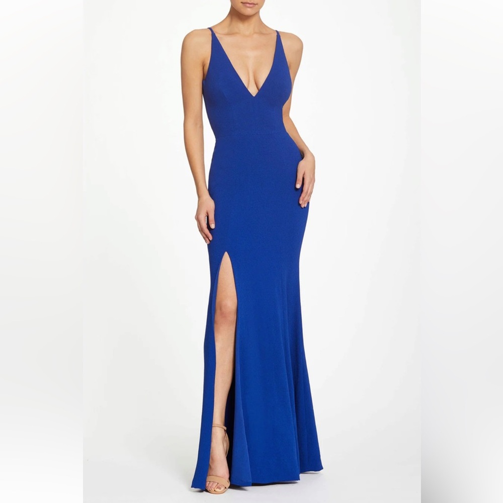 Dress The Population Iris Sleeveless Crepe Slit Gown Cobalt Size XS